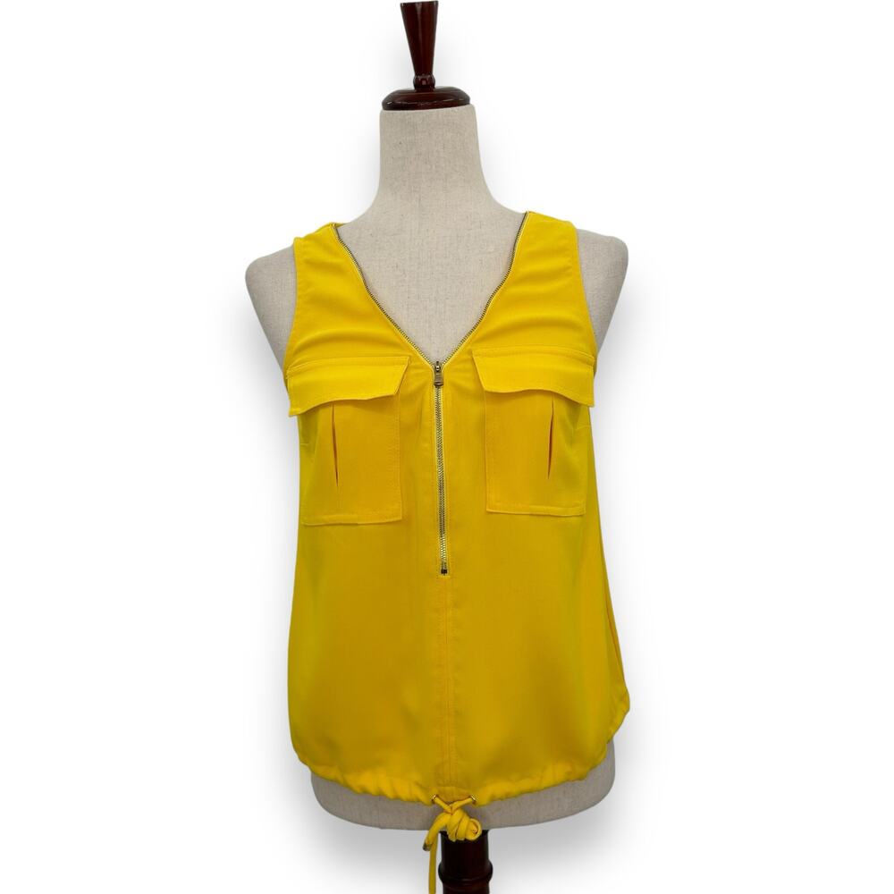 NEW Trina Turk Karmandy Blouse Size XS Buttercup Yellow Gold Sleeveless Tie Hem